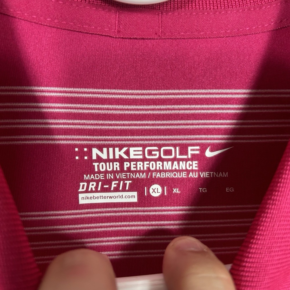 Nike Golf Polo Mens XL Pink stripe Short Sleeve Sea Pines Resort Dri Fit - Picture 7 of 11